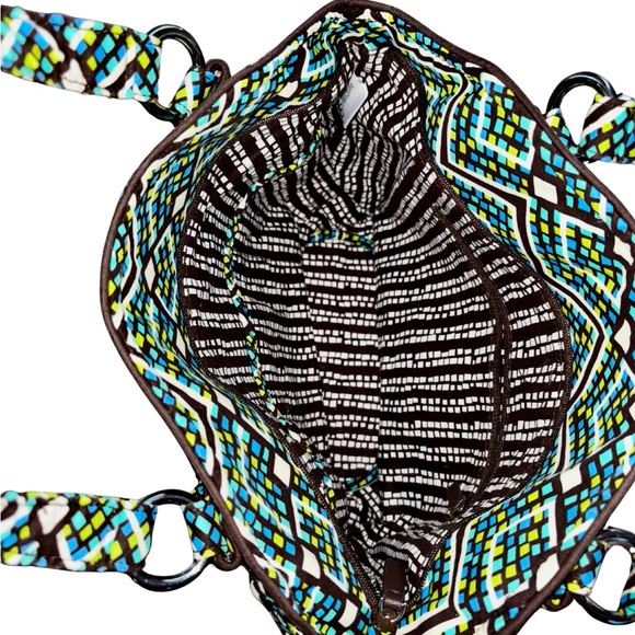 Vera Bradley Blue Black Green Mosaic Geometric Print Quilted Shoulder Bag - Picture 3 of 7